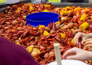 close-up of seafood boil