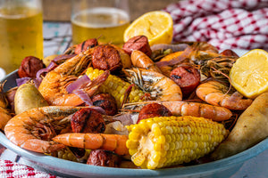 Boiled shrimp in a Southern low country boil