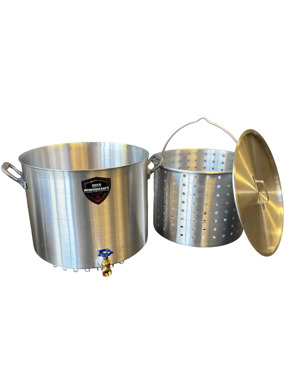 High Performance Cookers 80-quart pot, basket, and lid